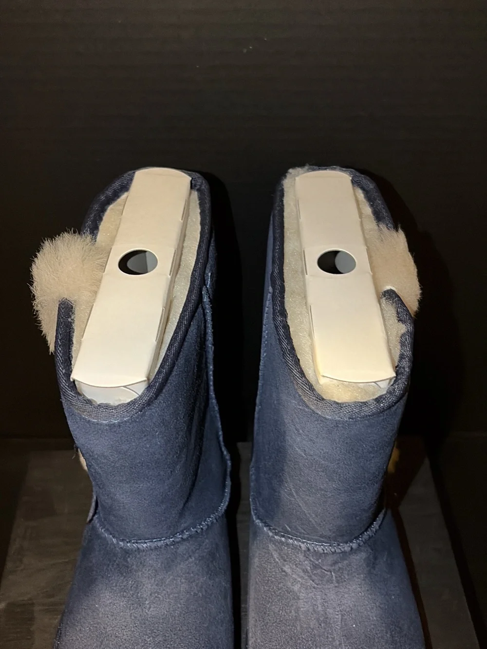 Women's Navy Suede Plush Fur-Trim Mid-Calf Boots